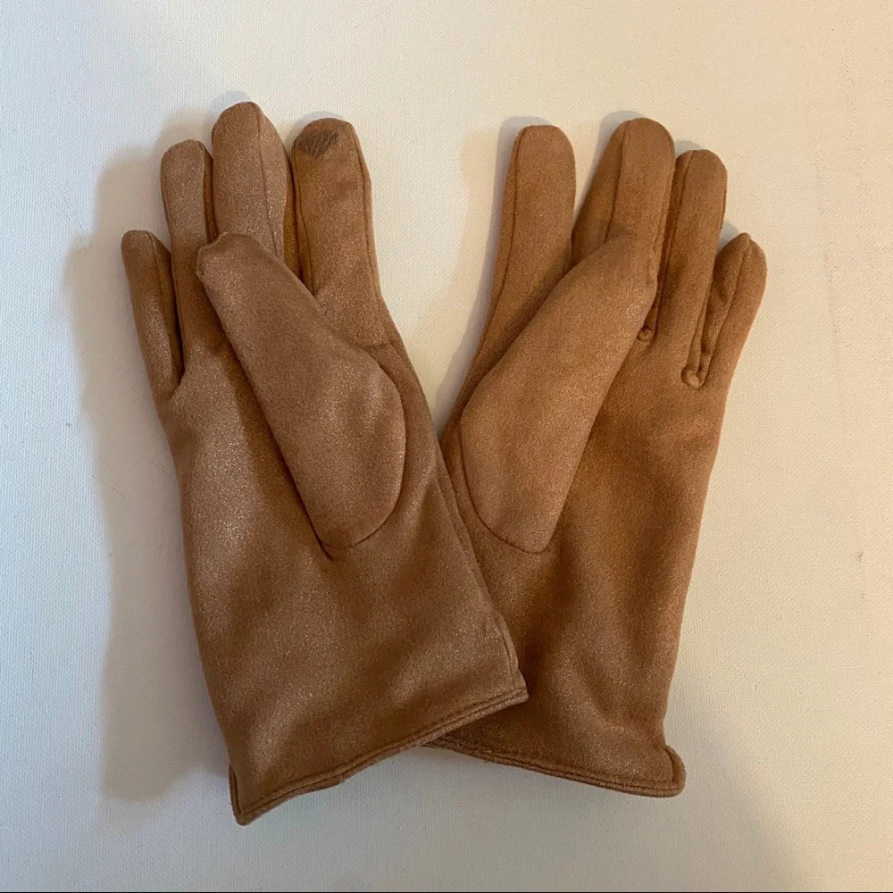 Shimmery Tan Faux Fur Lined Gloves